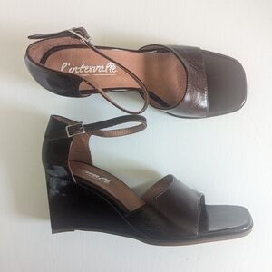 L'INTERVALLE Dark Brown Leather Wedges